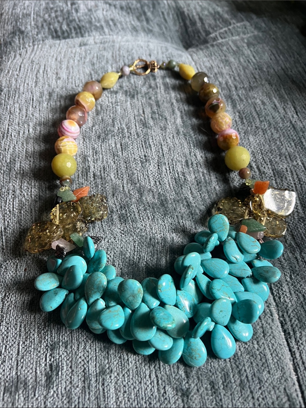 Turquoise Cluster Statement Necklace in Blue and Yellow